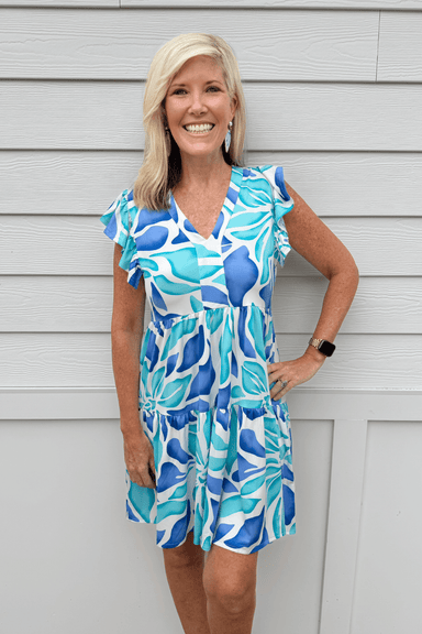 La Mer Luxe Knit SS Brooke Dress - Blue Blossom - La Mer Luxe