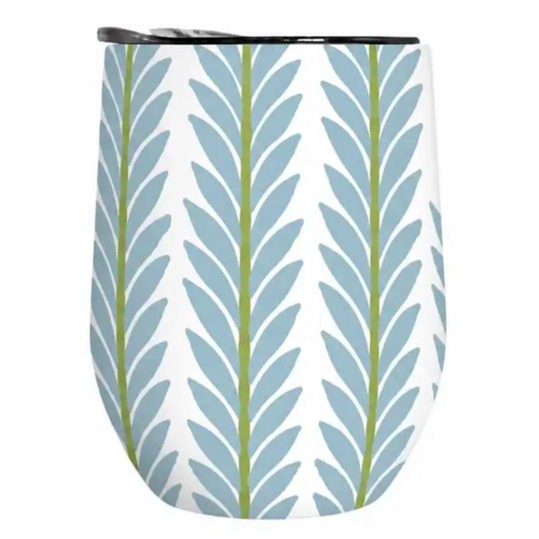 Laura Park Designs Wine Tumbler In Frond French Blue - Laura Park Designs