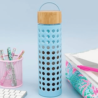 Lilly Pulitzer Glass Water Bottle - Caning Blue - Lifeguard Press