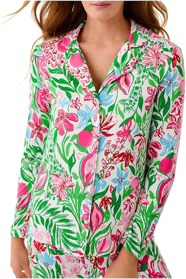 Lilly Pulitzer PJ Knit Long Sleeve Button Up Top - Glowing Gardens - Lilly Pulitzer