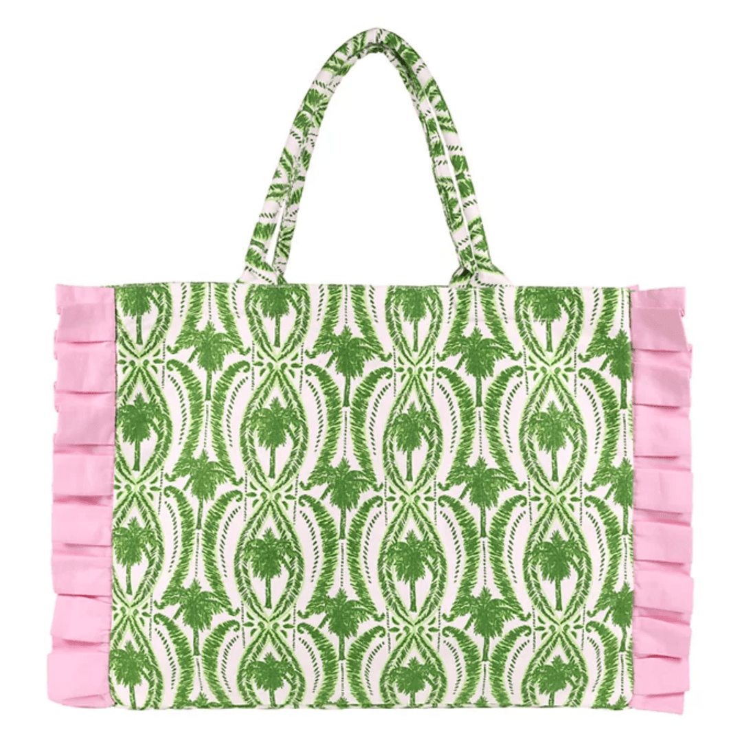 Lilly Pulitzer Ruffle Tote- Textured Palm Stripe - Lifeguard Press