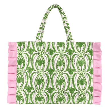 Lilly Pulitzer Ruffle Tote- Textured Palm Stripe - Lifeguard Press