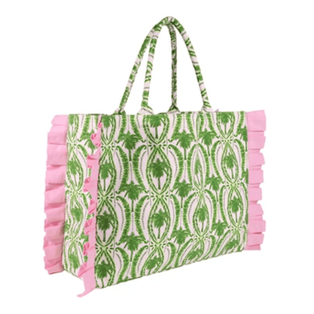 Lilly Pulitzer Ruffle Tote- Textured Palm Stripe - Lifeguard Press
