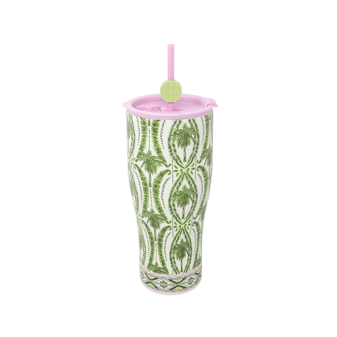 Lilly Pulitzer Stainless Steel Tumbler w/ Straw- Textured Palm - Lifeguard Press