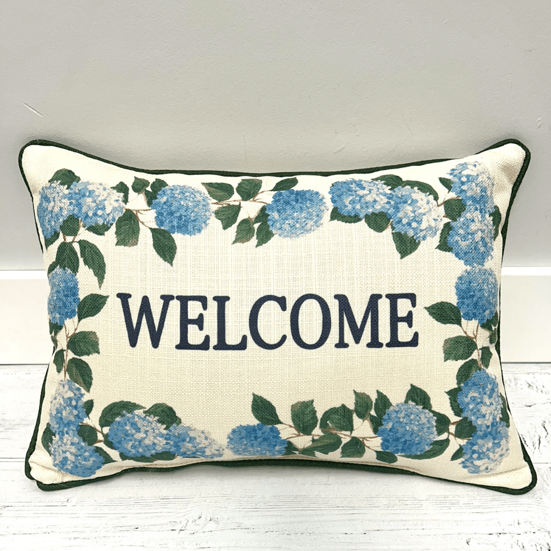 Little Birdie Hydrangea Frame Pillow- Welcome - Little Birdie