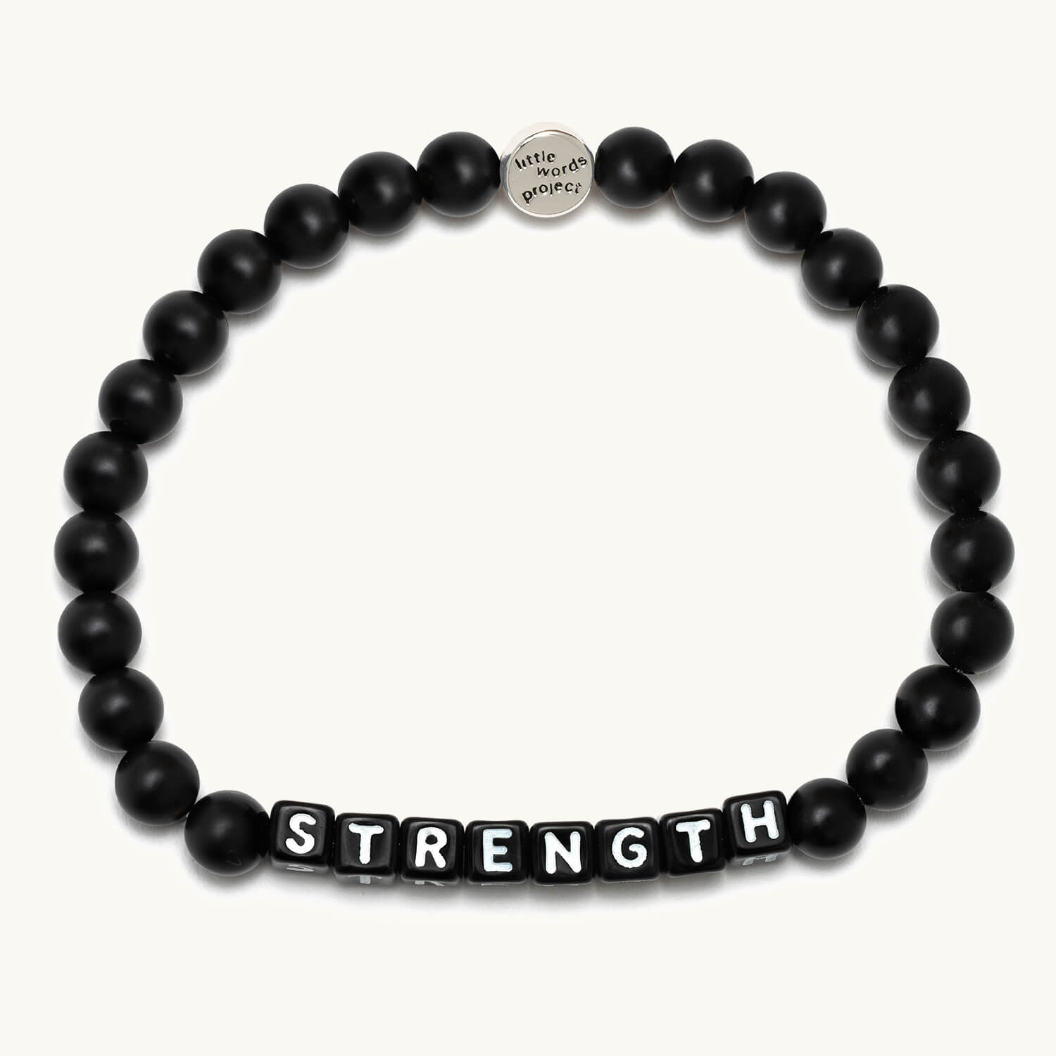 Matte black Jet bead bracelet spelling Strength