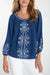Liverpool 3/4 Sleeve Embroidered Woven Top - Liberty Blue - Liverpool