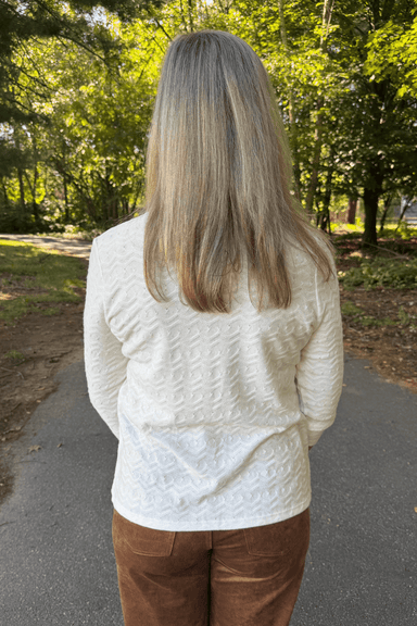 Liverpool 3/4 Sleeve Top with Rib Trim In French Vanilla - Liverpool