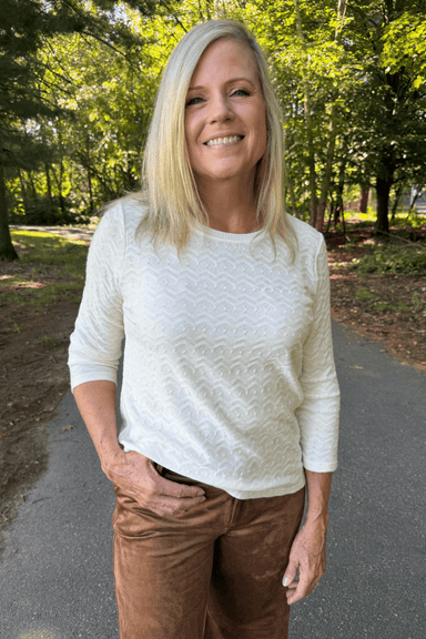 Liverpool 3/4 Sleeve Top with Rib Trim In French Vanilla - Liverpool