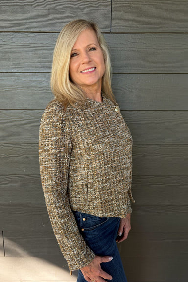 Liverpool Collarless Moto Jacket In Gold Rush Multi - Liverpool