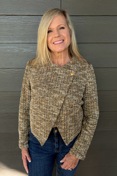 Liverpool Collarless Moto Jacket In Gold Rush Multi - Liverpool