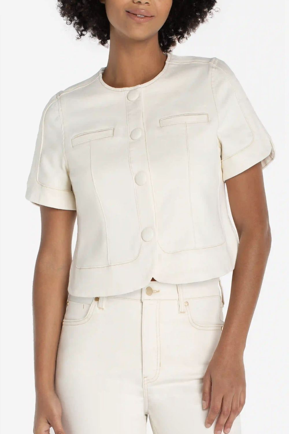 Liverpool Collarless Short Sleeve Cropped Jacket - Desert Dunes - Liverpool