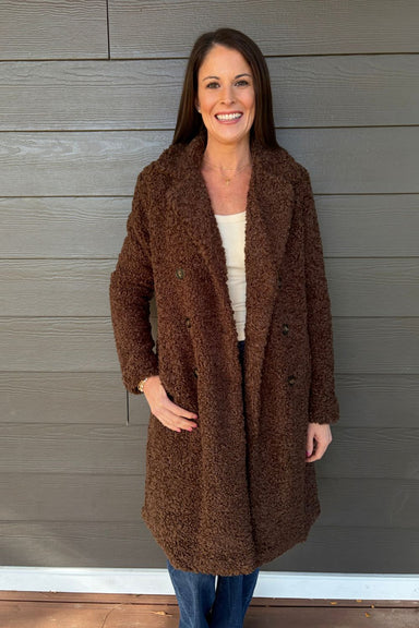 Liverpool Double Breasted Coat In Teddy Brown - Liverpool