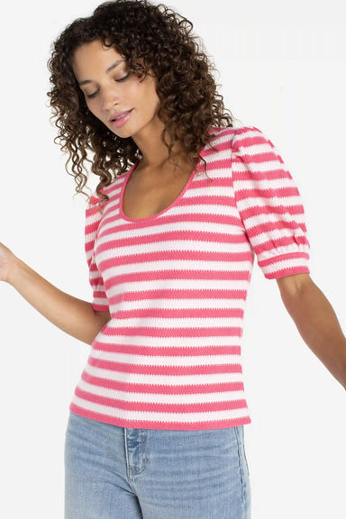 Liverpool Half Sleeve Scoop Neck Knit Top - Pink Multi Stripe - Liverpool