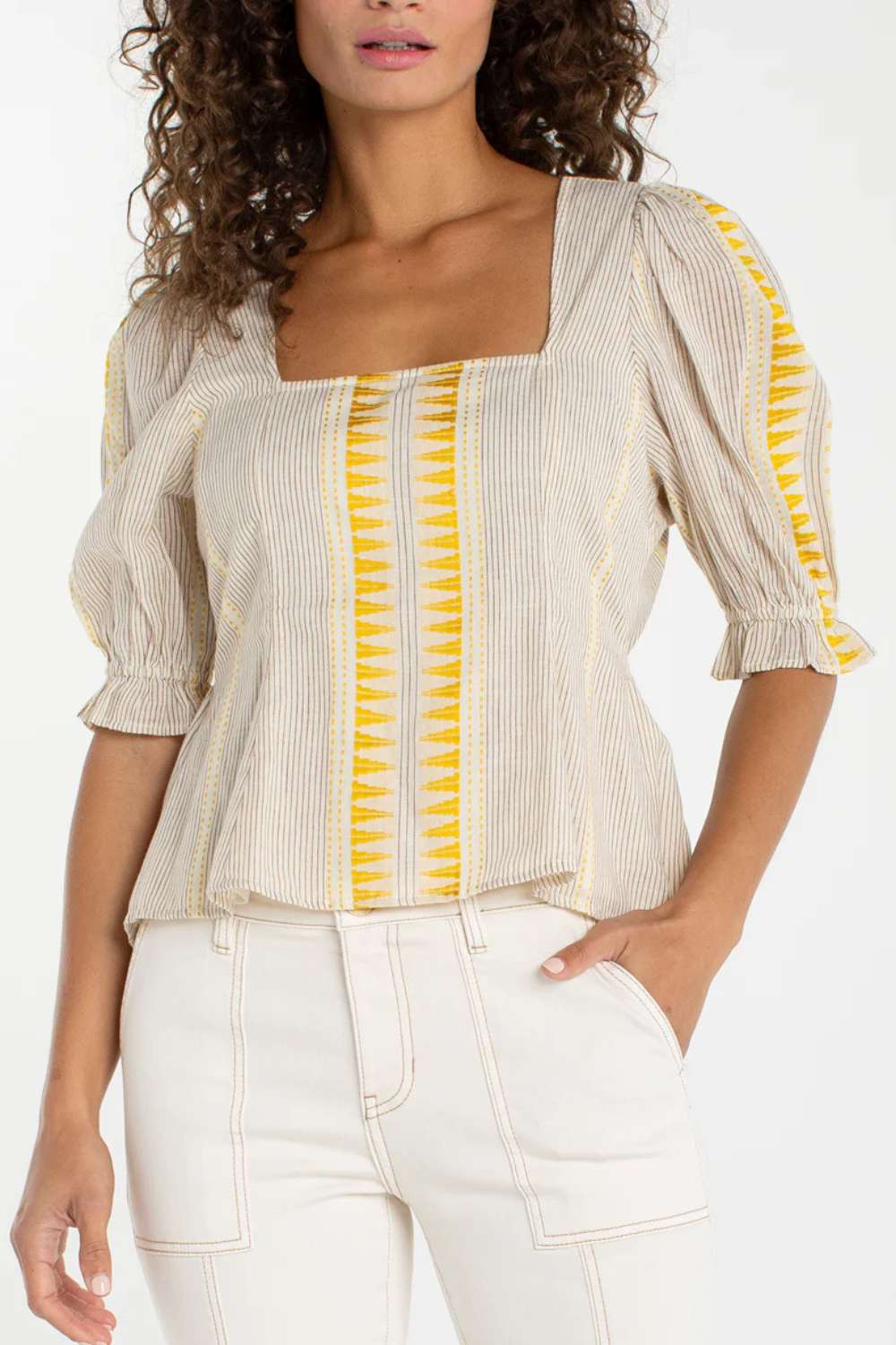 Liverpool Half Sleeve Square Neck Tie Back Top - Liverpool
