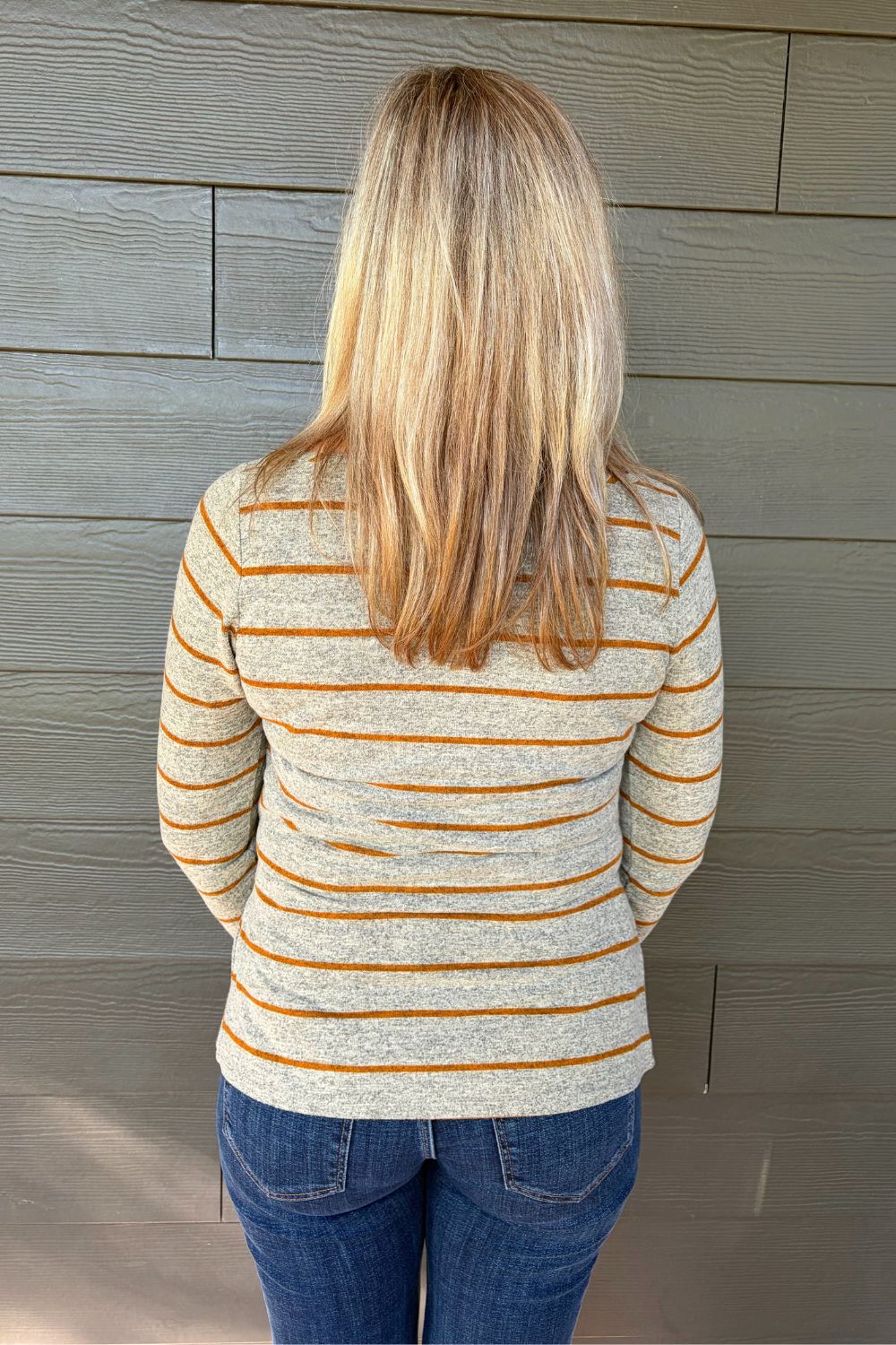 Liverpool Long Sleeve Boat Neck Top with Twist In Gray and Yellow - Liverpool