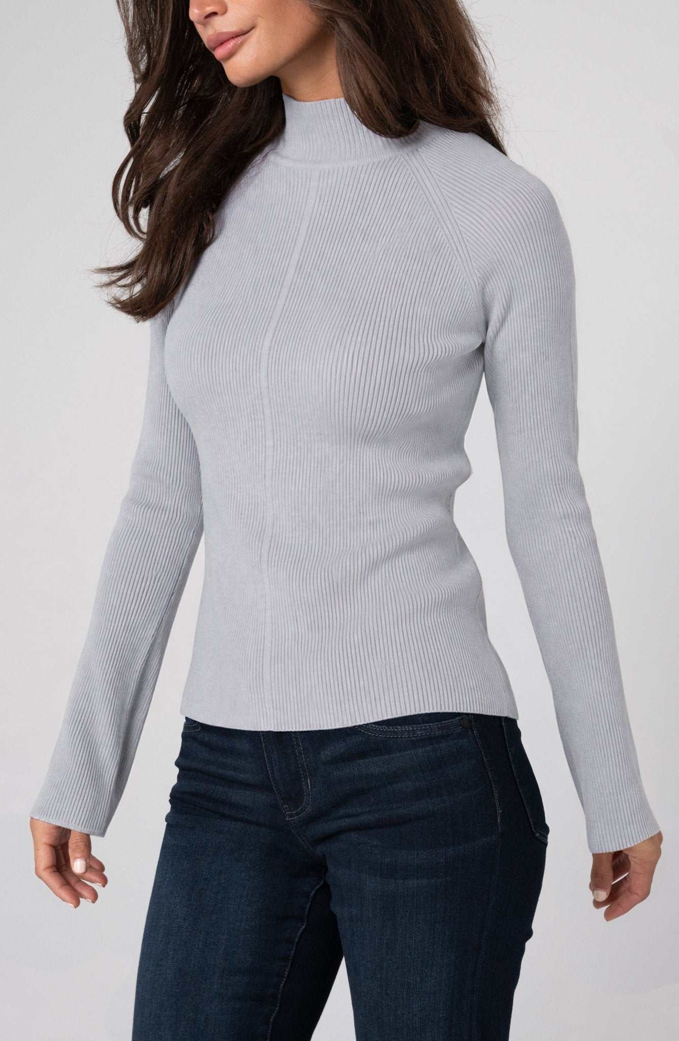 Liverpool Long Sleeve Turtleneck Sweater in Light Heather Grey, front