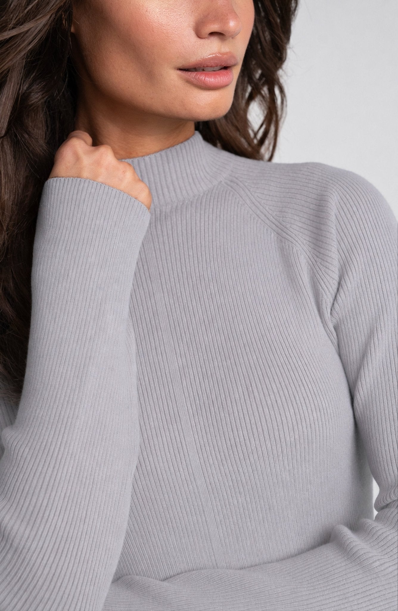 Liverpool Long Sleeve Turtleneck Sweater in Light Heather Grey, view 3