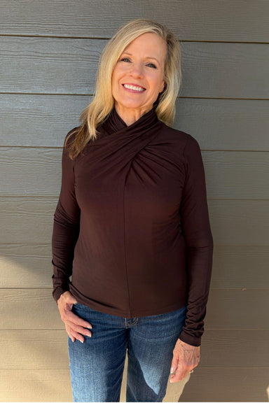 Liverpool Long Sleeve Wrap Neck Top In Java - Liverpool