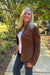Liverpool Puff Sleeve Trucker Jacket with Ruffle Collar In Carob Brown - Liverpool