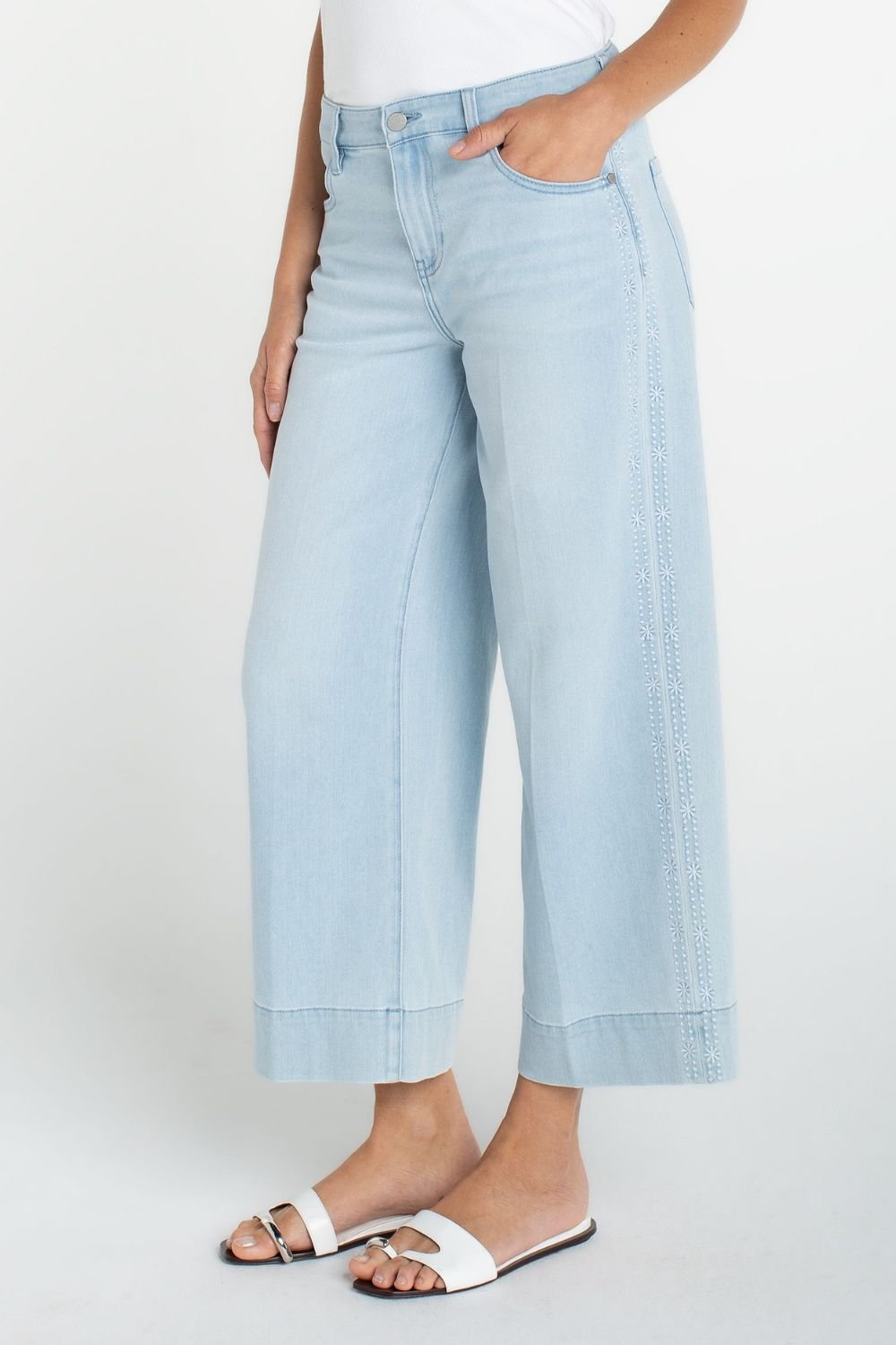 Liverpool Stride Crop Wide Leg w/Embroidered Side Seam - Liverpool