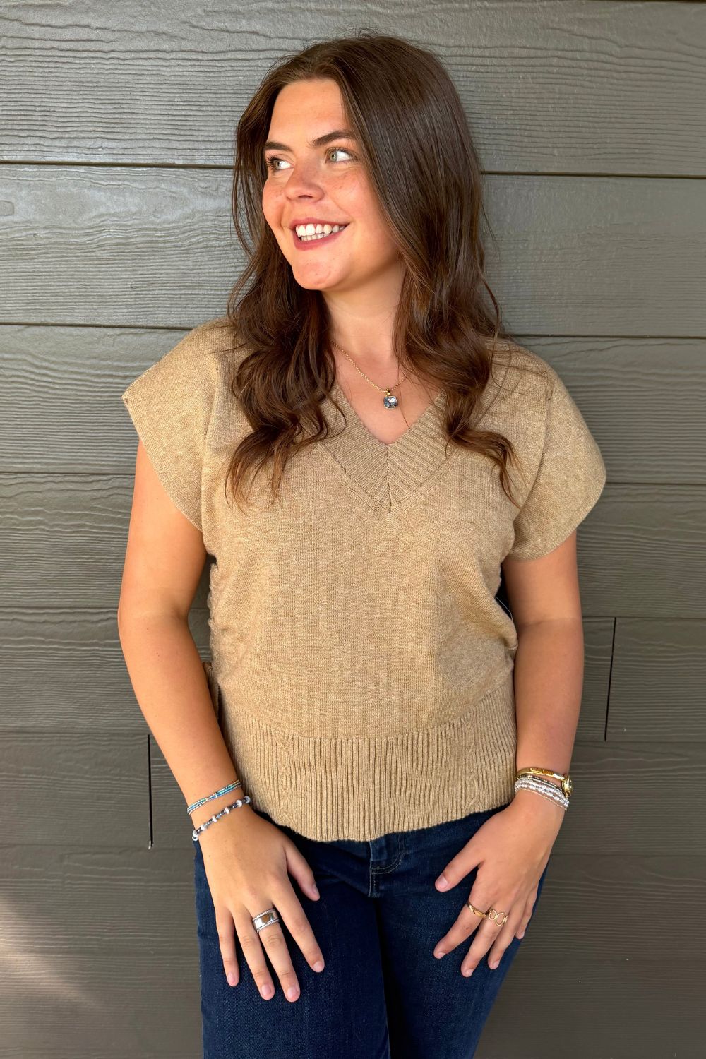 Liverpool V Neck Dolman Sweater with Ties In Harvest Khaki - Liverpool