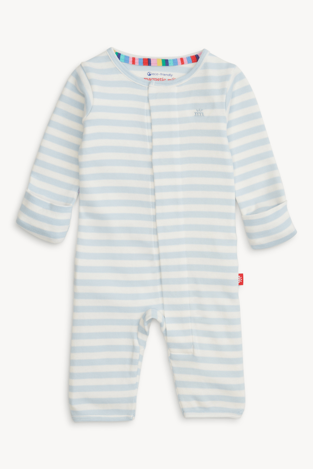 Magnetic Me Organic Cotton Embroidered Coverall - Blue Stripe - Magnetic Me