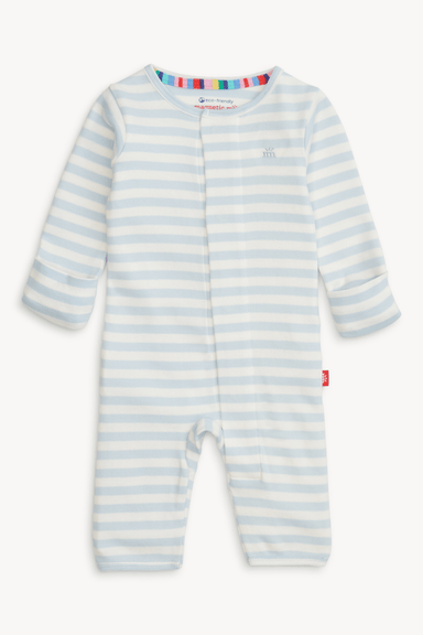 Magnetic Me Organic Cotton Embroidered Coverall - Blue Stripe - Magnetic Me