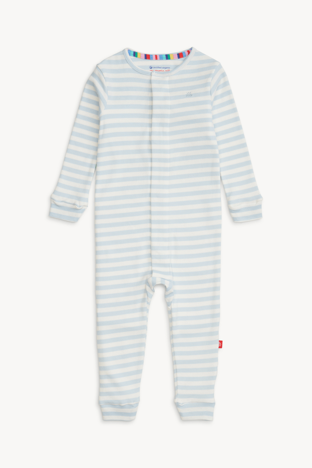 Magnetic Me Organic Cotton Embroidered Coverall - Blue Stripe - Magnetic Me