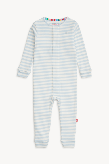Magnetic Me Organic Cotton Embroidered Coverall - Blue Stripe - Magnetic Me