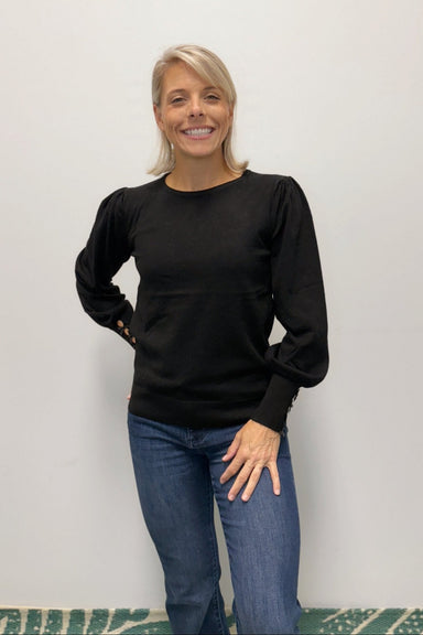 Molly Bracken Bow Sleeve Solid Knitted Sweater - Black - Molly Bracken