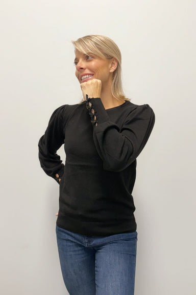 Molly Bracken Bow Sleeve Solid Knitted Sweater - Black - Molly Bracken
