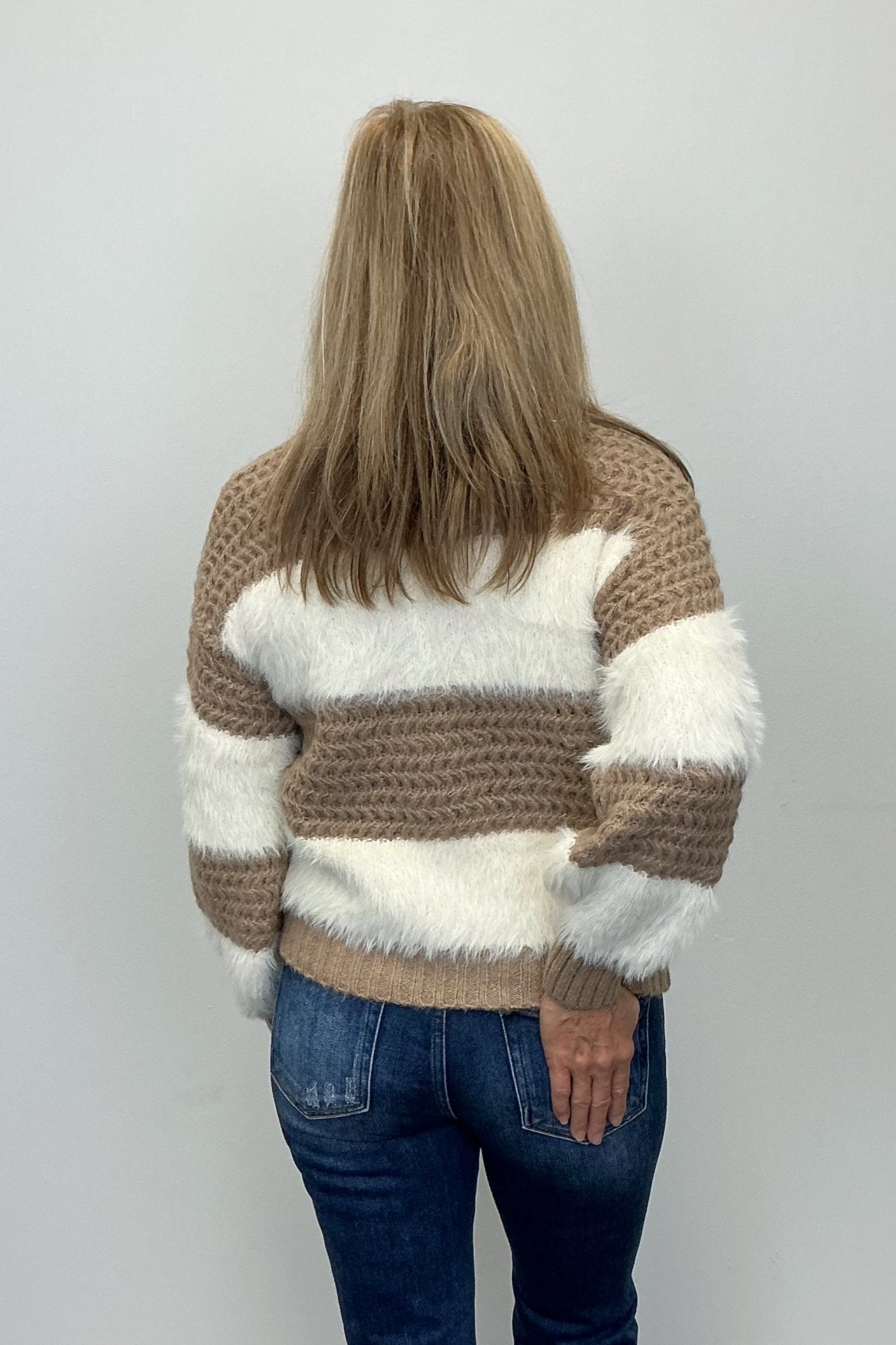 Molly Bracken Knit Block Stripe Sweater - Off White/Beige - Molly Bracken