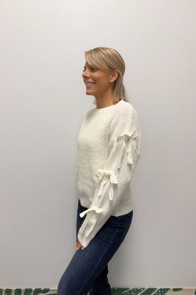 Molly Bracken Solid Knit Bow Sleeve Sweater - Off White - Molly Bracken