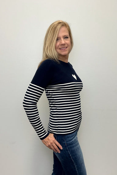 Molly Bracken Stripe Heart Sweater - Navy/Off White - Molly Bracken