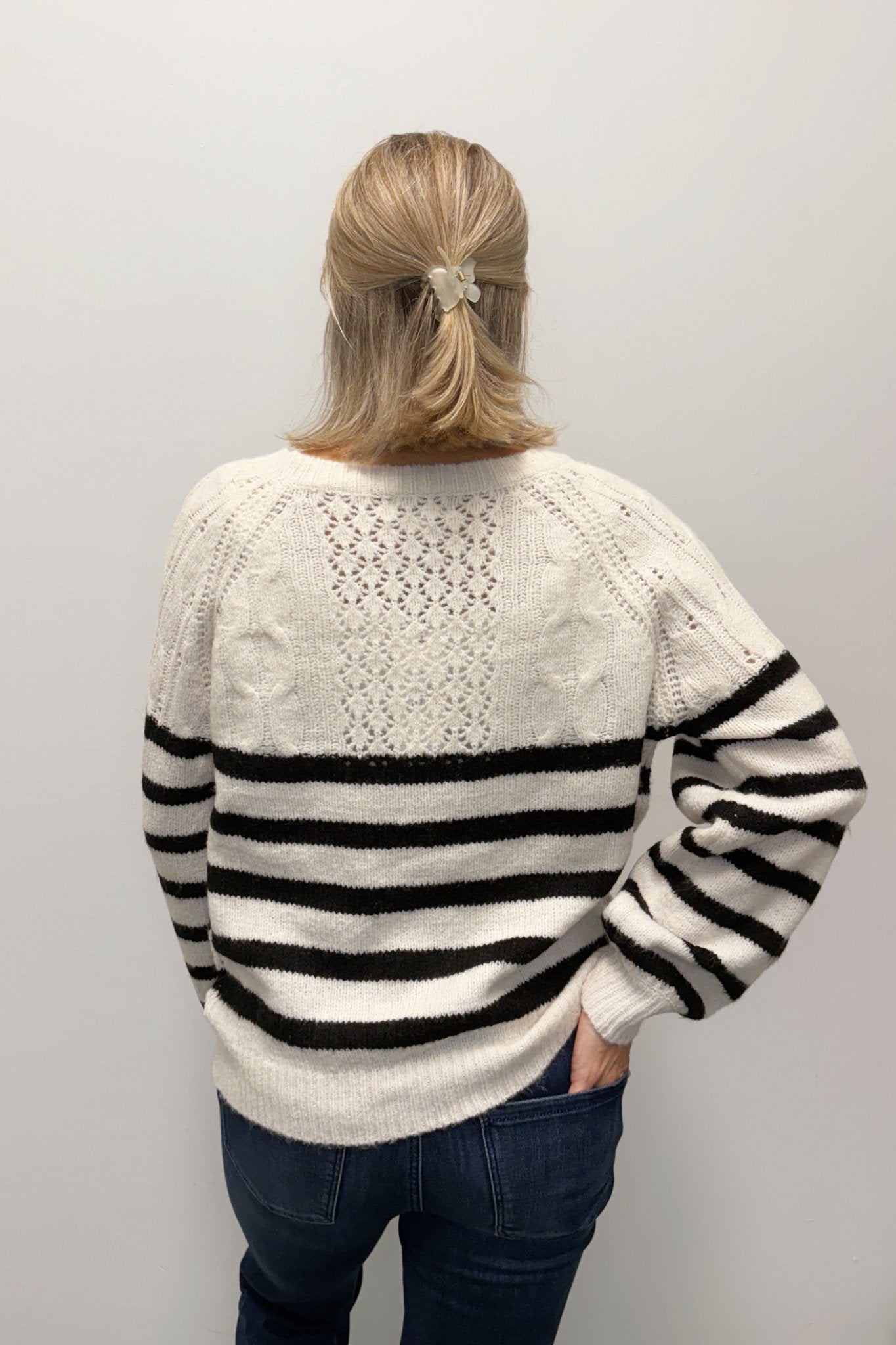 Molly Bracken Striped Knit Sweater - Off White/Black - Molly Bracken