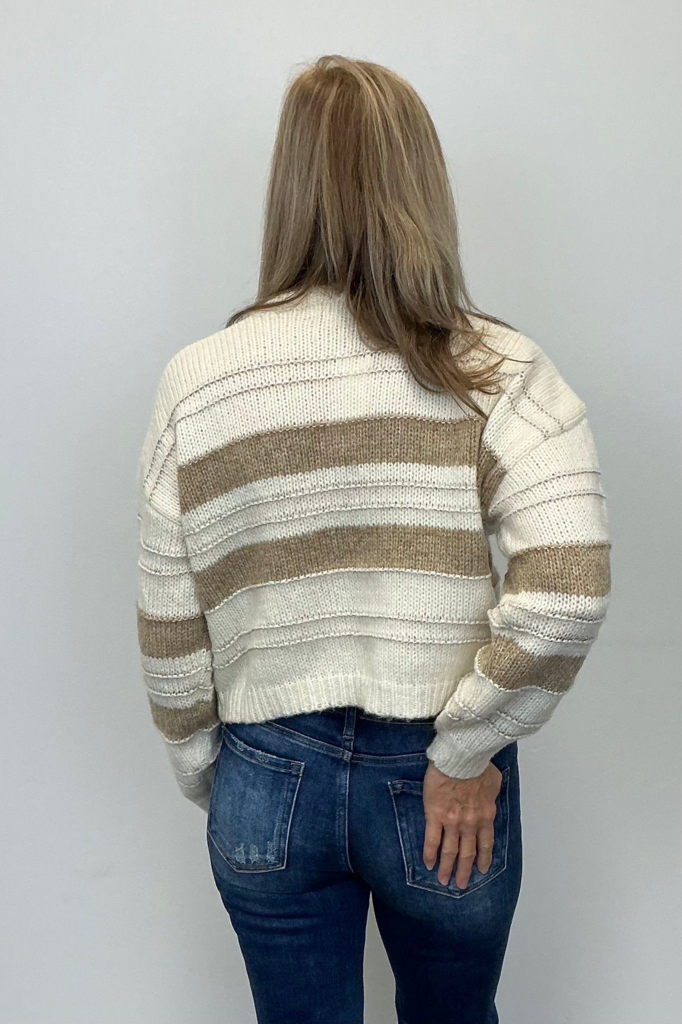 Molly Bracken Striped Knitted Sweater - Off White/Beige - Molly Bracken