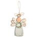 Speckled stoneware angel ornament with wreath detail
