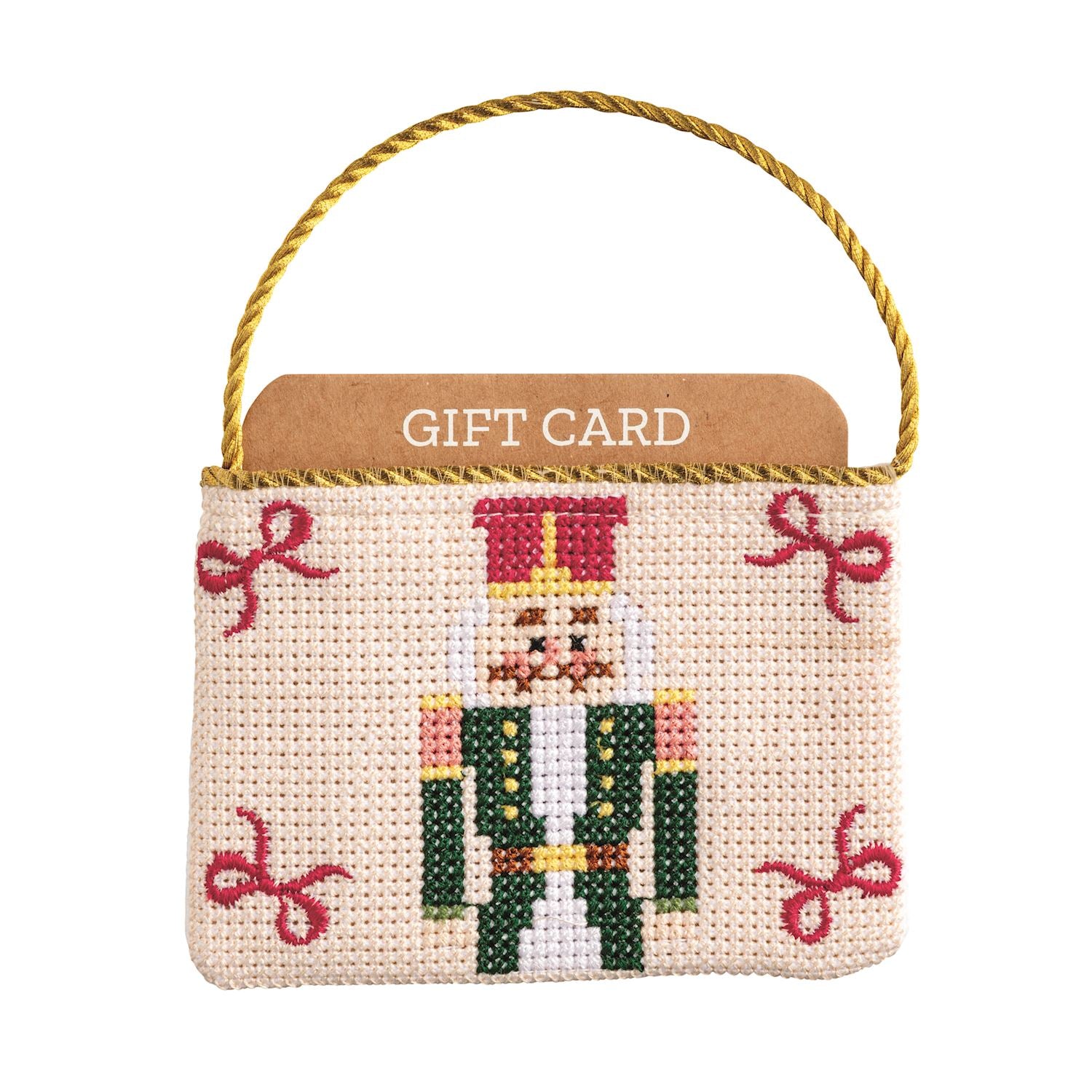 Needlepoint gift card pouch with nutcracker design