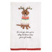 Hand towel with a reindeer dog appliqué and He Sees You saying