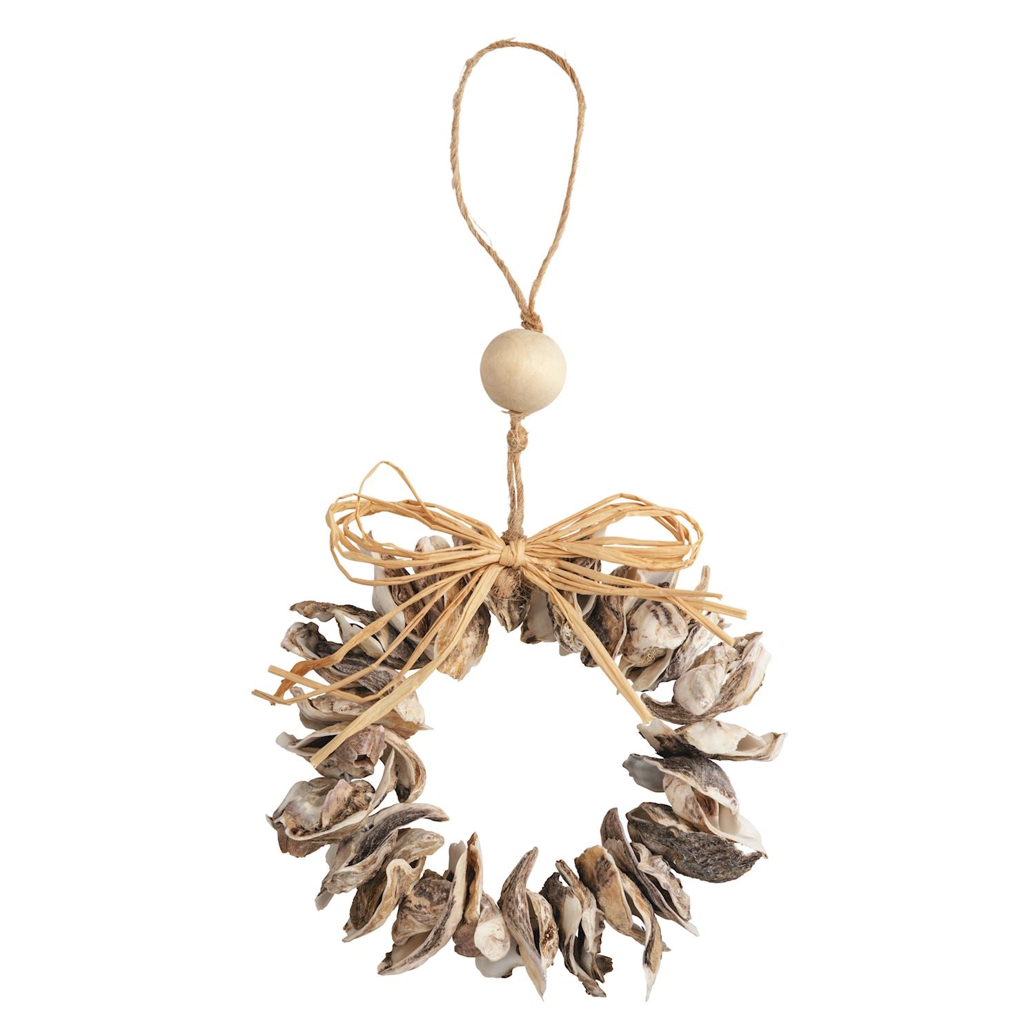 Wreath ornament made of oyster shells with gold edges