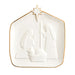 White platter with a raised Nativity scene and gold edge