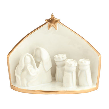 White stoneware Nativity scene with gold edge