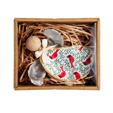 Patterned oyster shell angel ornament in a gift box