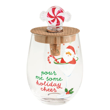 Mud Pie Holiday Wine Glass & Stopper Set - Mud Pie