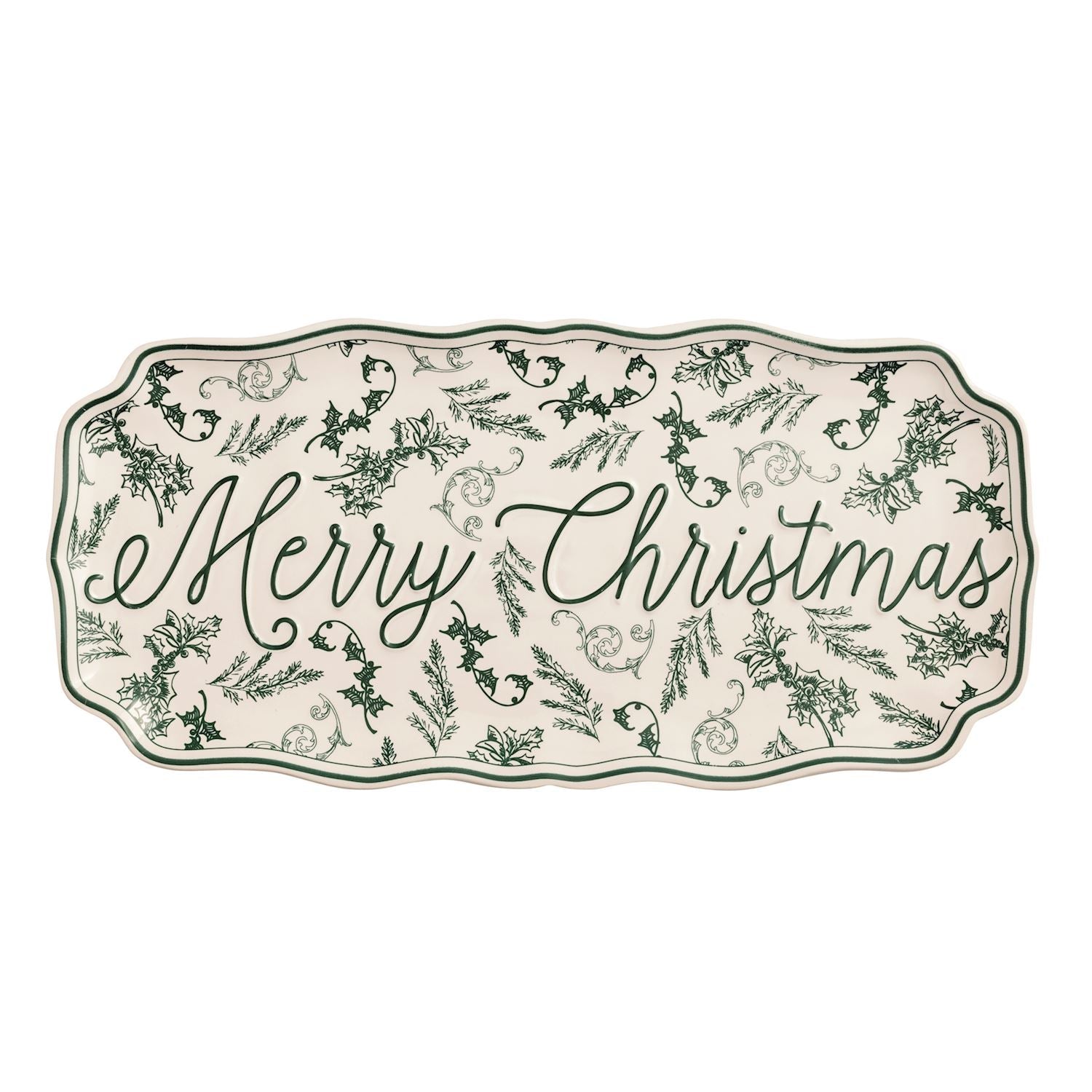 Mud Pie Merry Christmas Green Toile Tray - Mud Pie