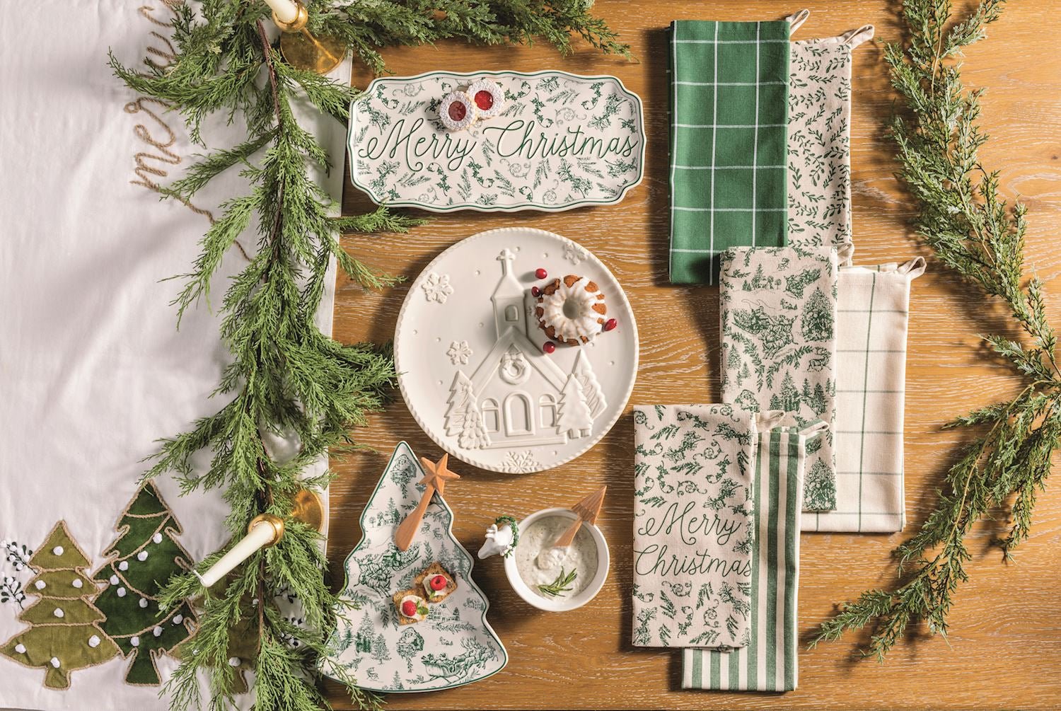Mud Pie Merry Christmas Green Toile Tray - Mud Pie