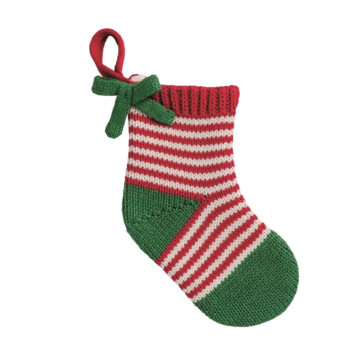 Mini knit stocking with red and white stripes