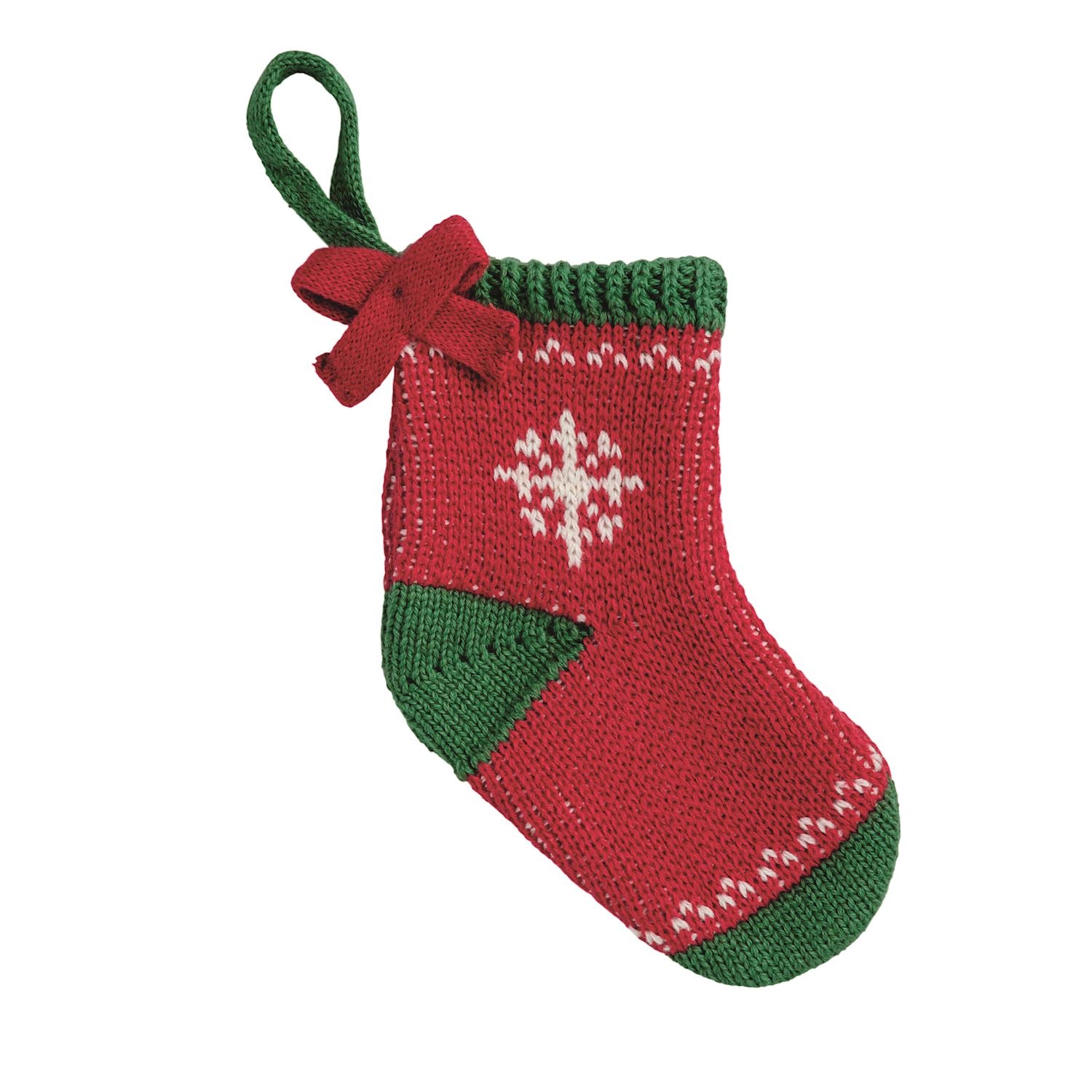 Mini red knit stocking with a snowflake