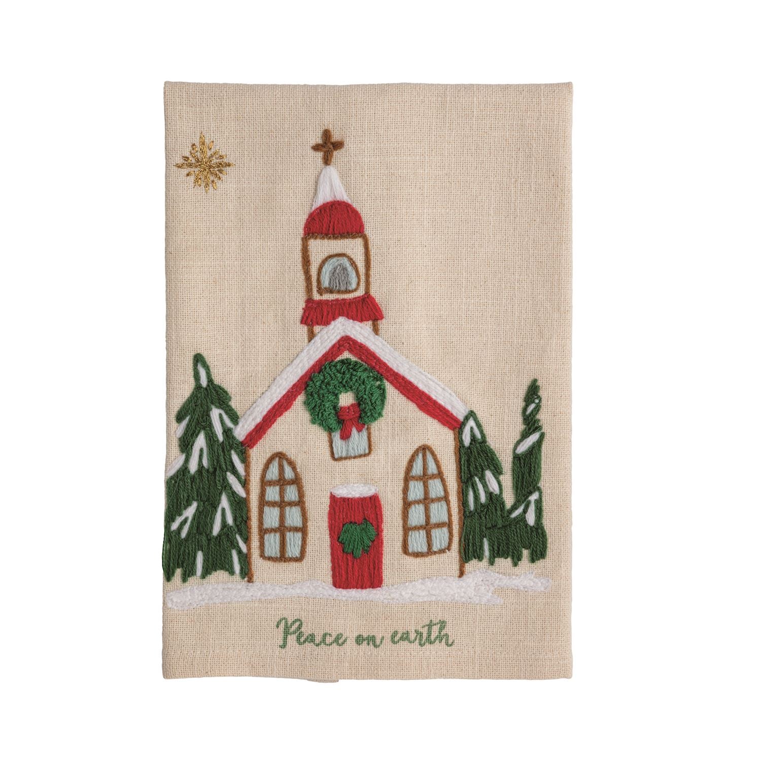 Cotton hand towel with an embroidered church
